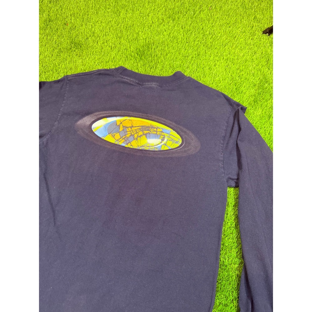 Y2K Vintage Oakley Mens Long Sleeve Graphic T-Shirt Navy Blue Skater Small